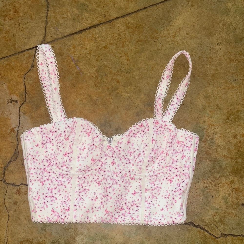 White Fox Boutique Pink and White Bustier Tank Top